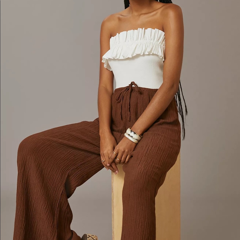 Anthro White Ruffle Tube Top